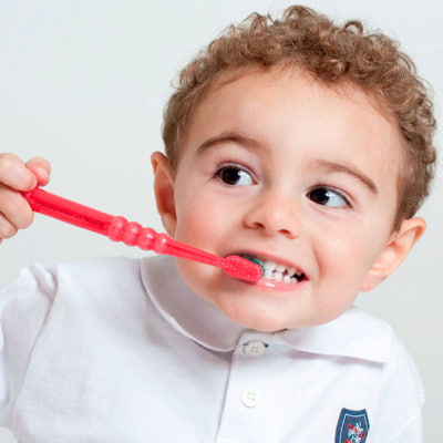 На изображении ребенок, который держит зубную щетку, Евродент фото